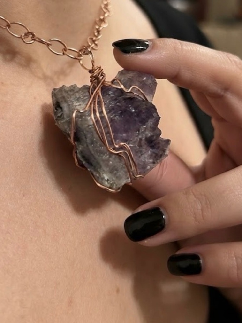 Rare Purple Amethyst Wire-Wrapped Pendant Necklace